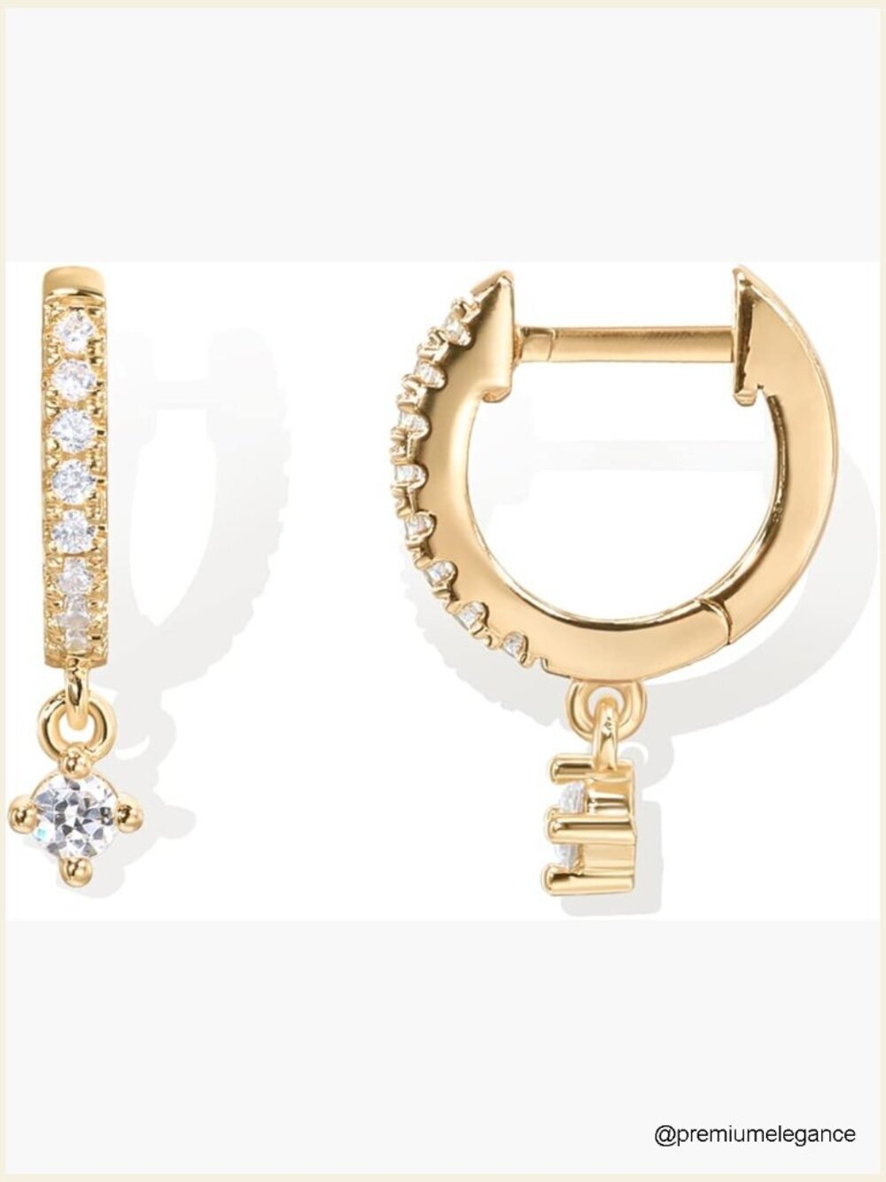 14K Gold Huggie Hoop Dangle Earrings with CZ -Lightweight